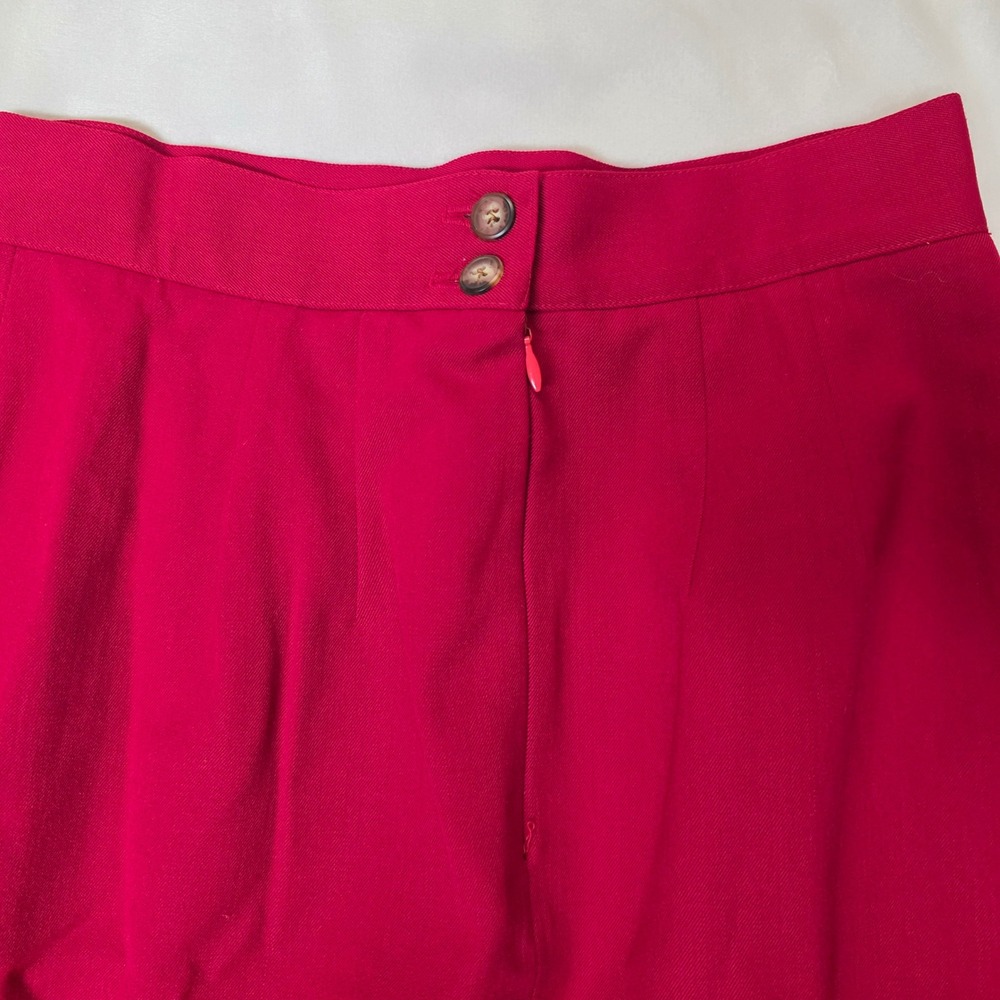Talbots Petite Red 100% Pure Wool Faux Wrap Midi Skirt Pockets Lined Size 8P EUC - Picture 3 of 7